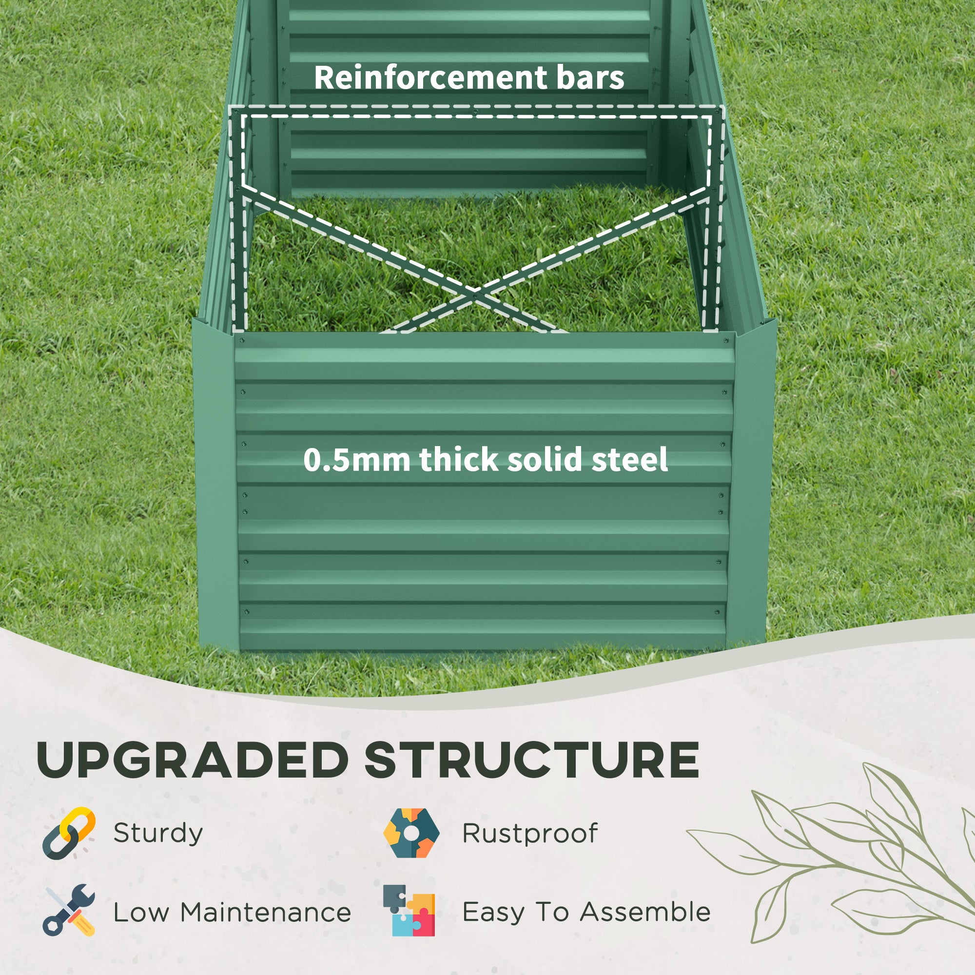 Outsunny Raised Beds for Garden, Galvanised Steel Outdoor Planters with Multi-reinforced Rods, 180 x 90 x 59 cm, Light Green - anydaydirect