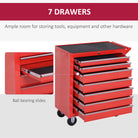 DURHAND 7-Drawer Rolling Tool Chest on Wheels, Lockable Tool Cabinet with Side Handle, Metal Tool Box Trolley for Garage, Workshop, Red - anydaydirect