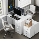 HOMCOM Computer Desk with Drawers, Dressing Table, High Gloss Home Office Writing Workstation, White - anydaydirect