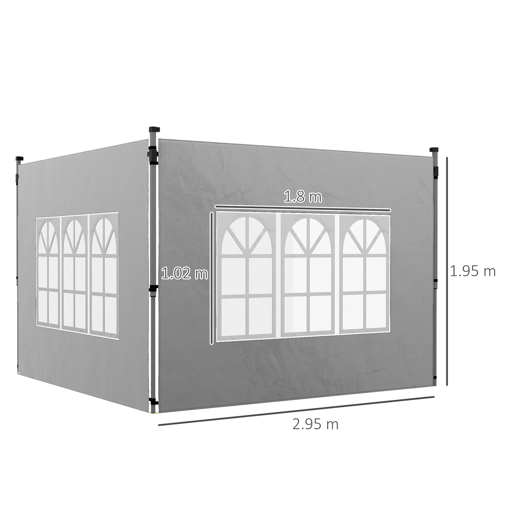 Outsunny Gazebo Side Panels, Sides Replacement with Window for 3x3(m) or 3x4m Pop Up Gazebo, 2 Pack, Grey - anydaydirect