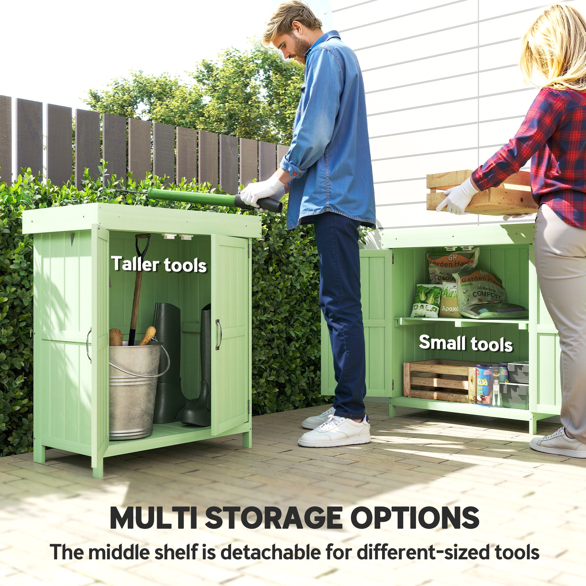 Outsunny Small Shed, Wooden Garden Shed with Openable Hinged Roof and Removable Shelf, 74 x 43 x 88 cm, Light Green - anydaydirect