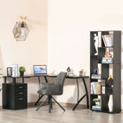 HOMCOM L-Shaped Computer Desk Table with Storage Drawer, Home Office Desk Corner Industrial Style Workstation for A4 Files 143.5 x 143.5 x 76cm, Black - anydaydirect