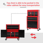HOMCOM Tool Chest, Metal Tool Cabinet on Wheels with 6 Drawers, Pegboard, Top Chest and Roller Cabinet Combo, 61.6 x 33 x 108cm, Red and Black - anydaydirect