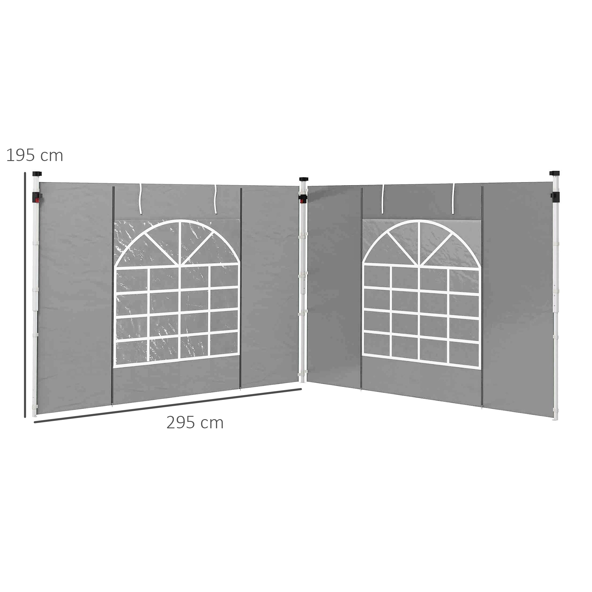 Outsunny Gazebo Side Panels, 2 Pack Sides Replacement, for 3x3(m) or 3x6m Pop Up Gazebo, with Windows and Doors, Light Grey - anydaydirect