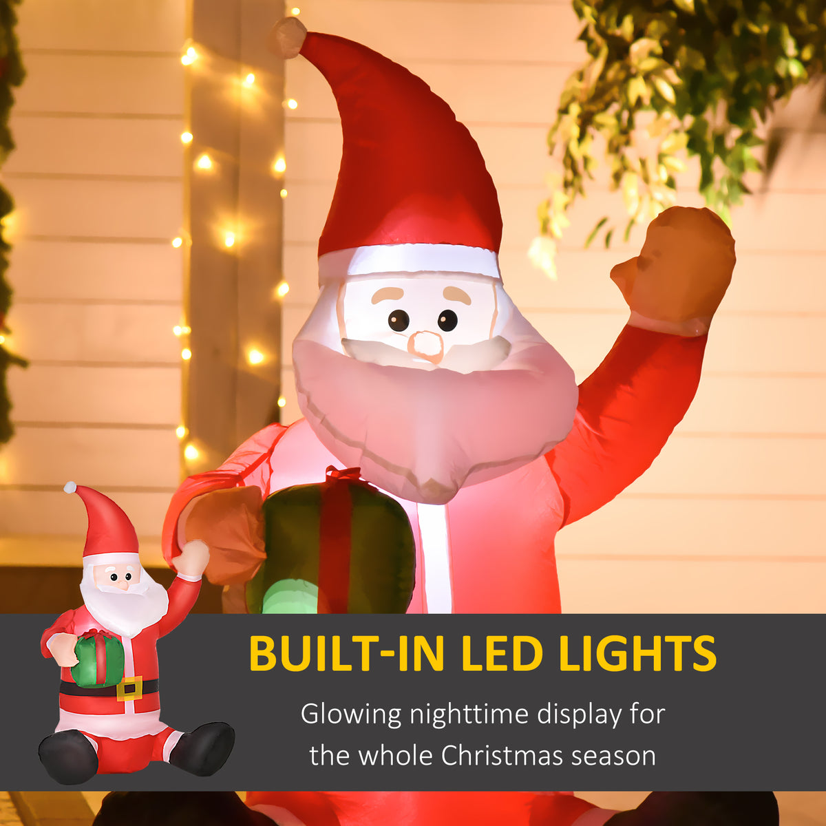 HOMCOM Christmas Inflatable Santa Claus Outdoor Home Seasonal Decoration w/ LED Light - anydaydirect