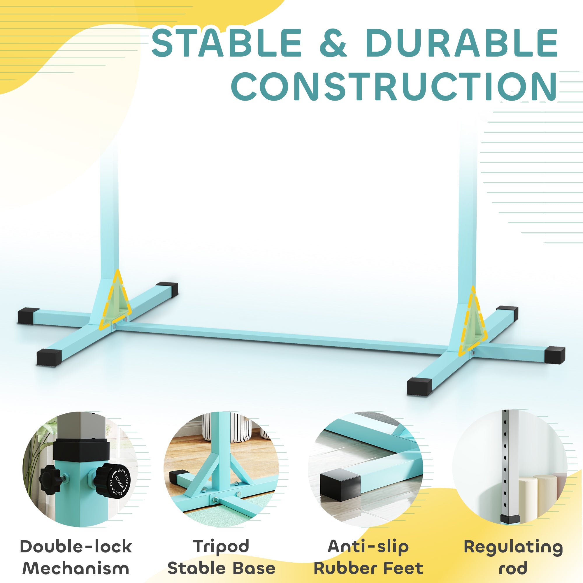 HOMCOM Height Adjustable Gymnastics Horizontal Bar for Kids, Children Junior Kip High Bar Fitness, Light Blue - anydaydirect