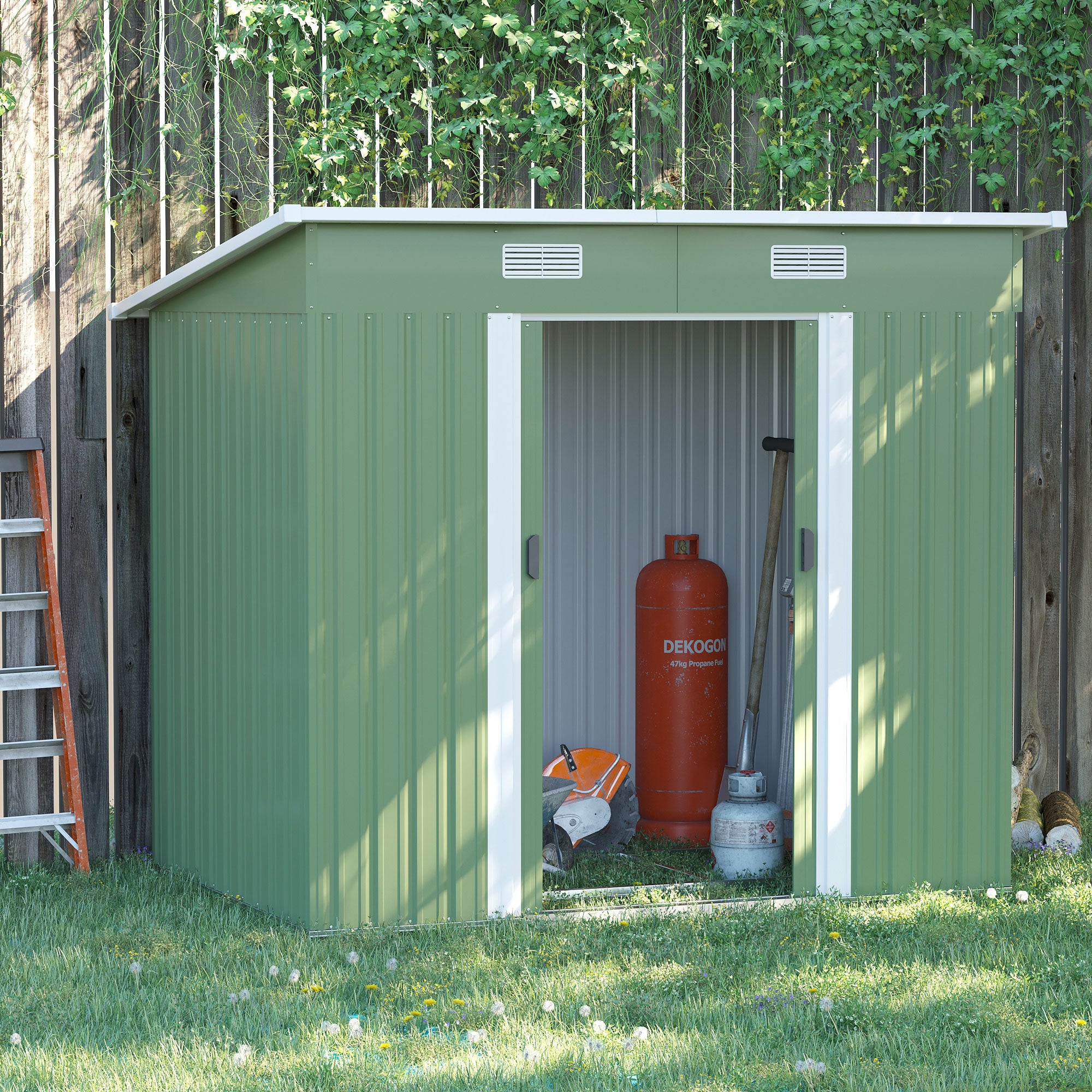 Outsunny 6.8 x 4.3ft Outdoor Garden Storage Shed, Tool Storage Box for Backyard, Patio and Lawn, Light Green - anydaydirect