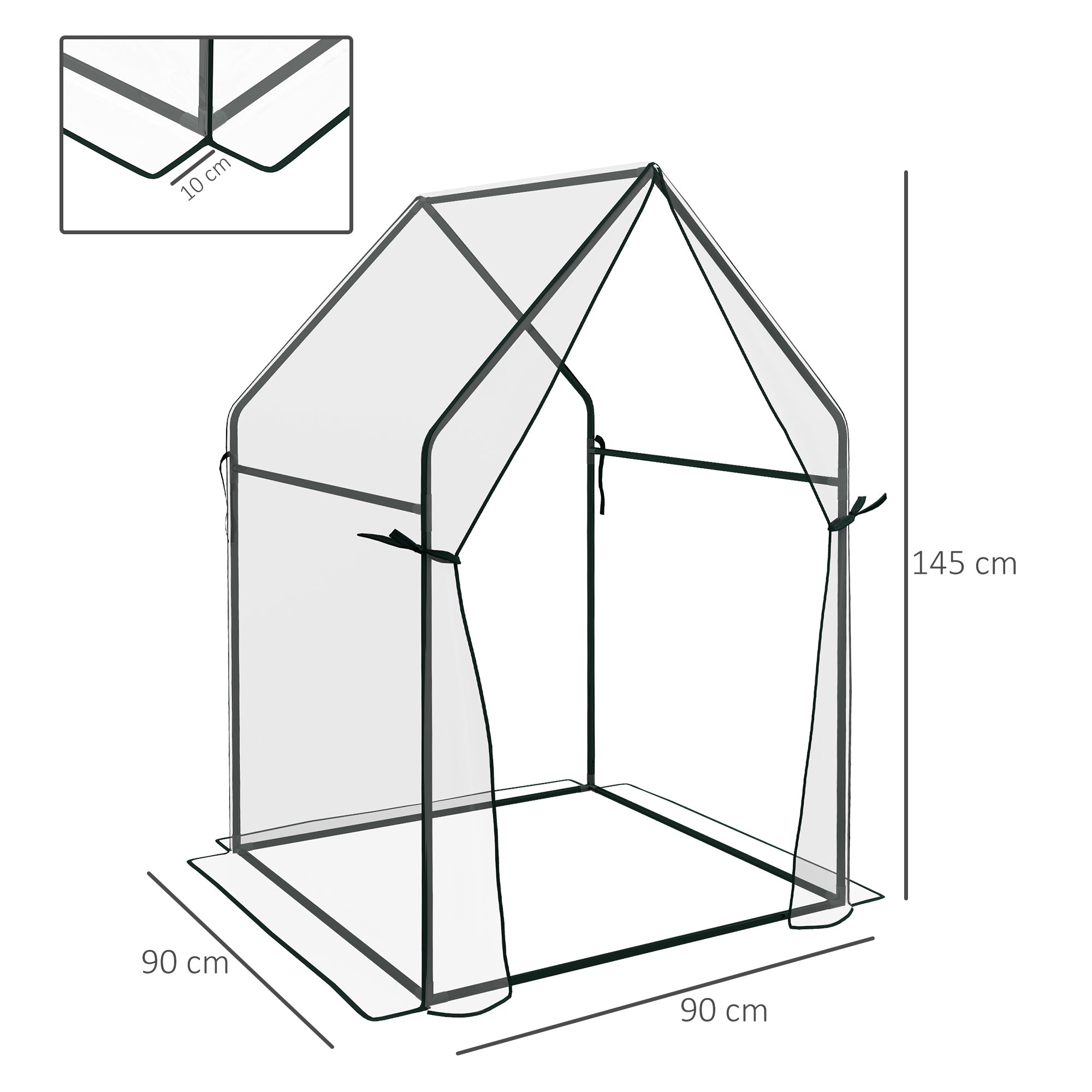 Outsunny Small Greenhouse, Garden Tomato Growhouse with 2 Zipped Doors, Portable Indoor Outdoor Green House, 90 x 90 x 145cm, Clear - anydaydirect