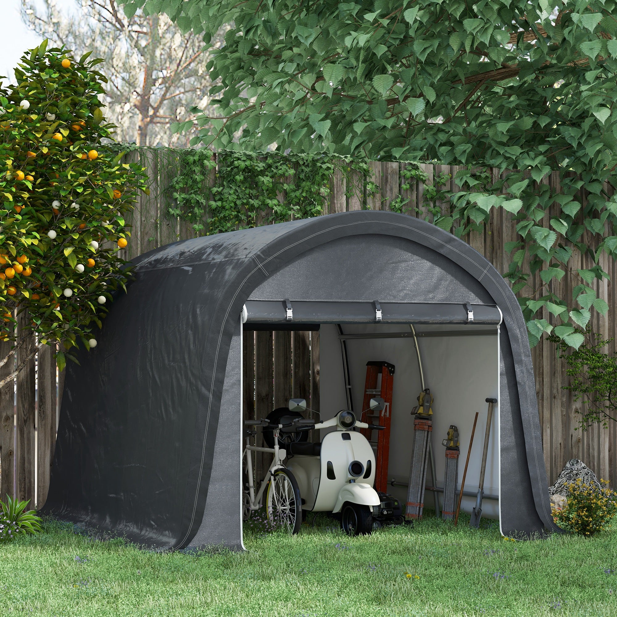 Outsunny 3 x 3(m) Garden Storage Tent, Heavy Duty Outdoor Shed, Waterproof Portable Shed Storage Shelter with Galvanised Steel Frame for Bike, Motorcycle, Garden Tools, Grey - anydaydirect