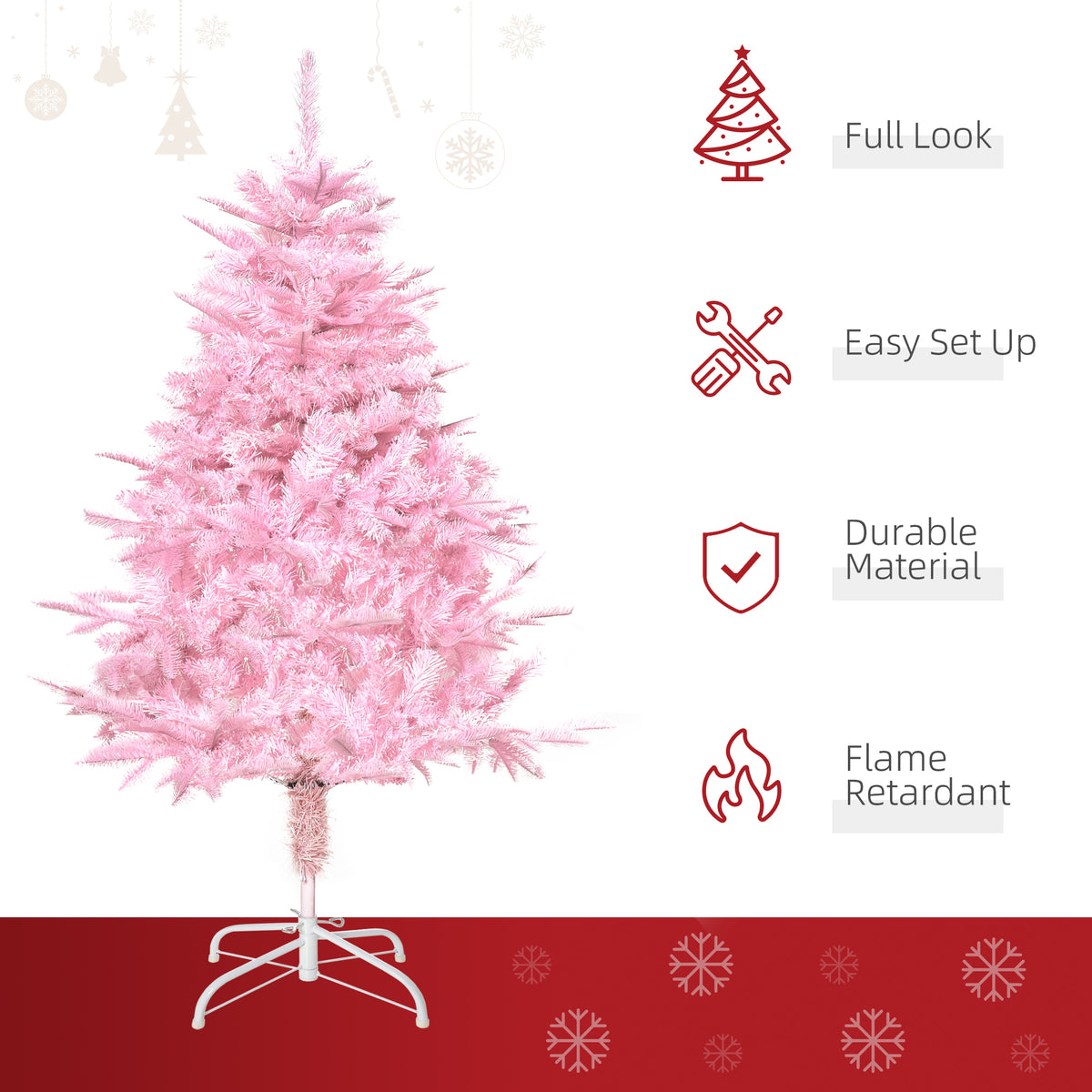 HOMCOM 4FT Pop-up Artificial Christmas Tree Holiday Xmas Holiday Tree Decoration with Automatic Open for Home Party, Pink - anydaydirect