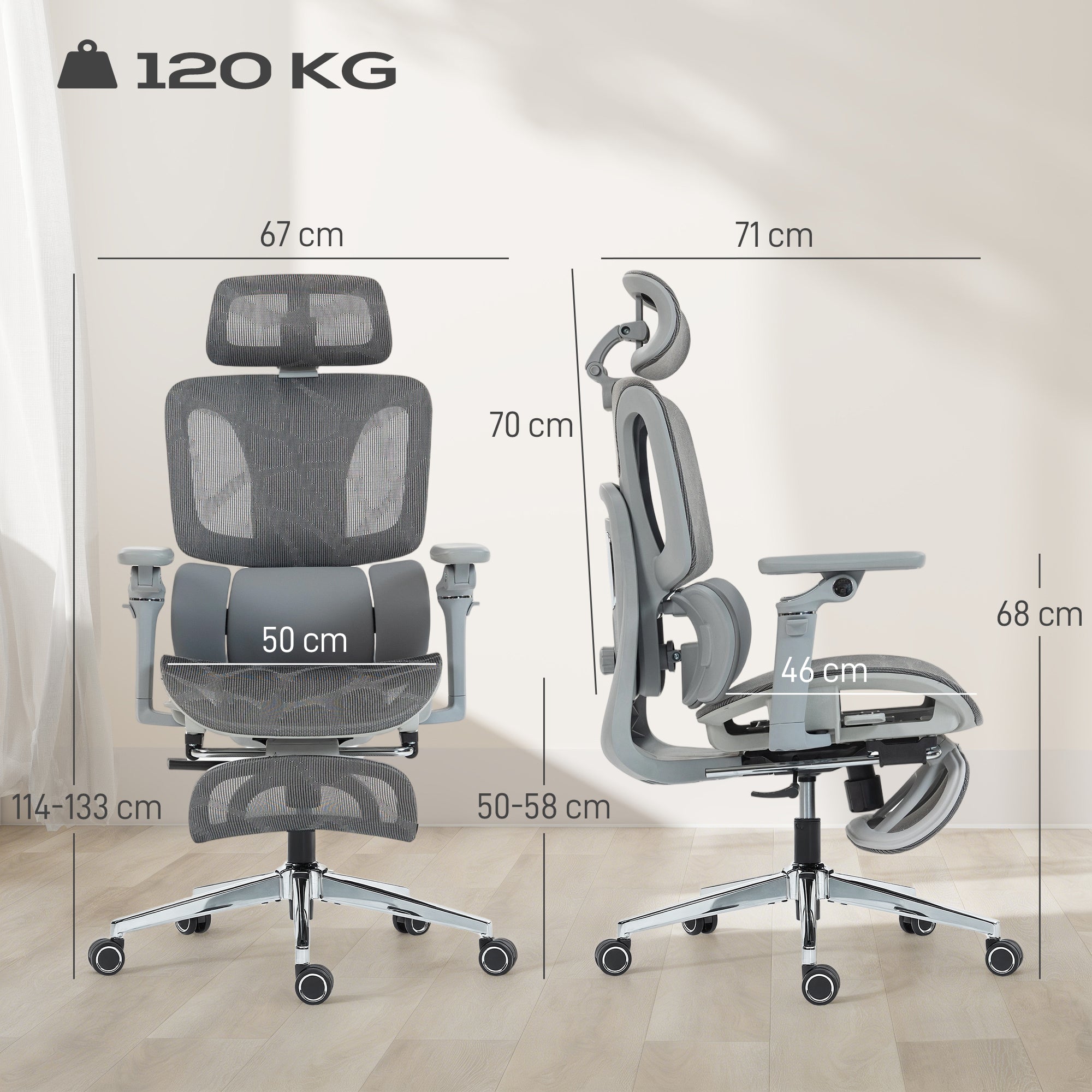 HOMCOM Ergonomic Office Chair Special, High Back Mesh Desk Chair, Grey - anydaydirect