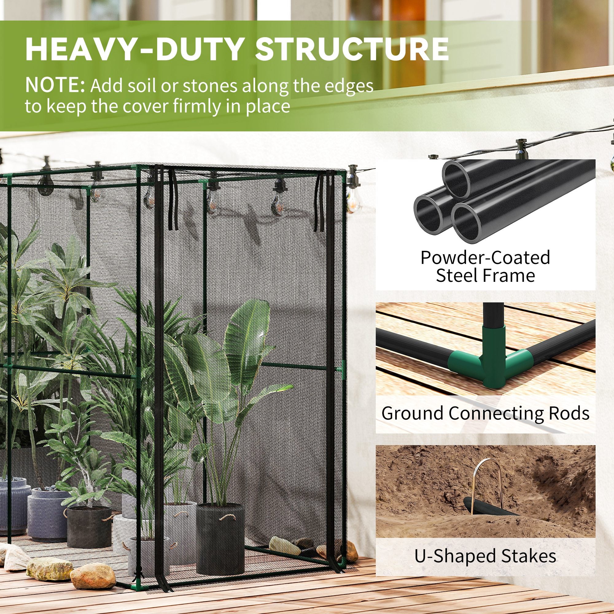 Outsunny Fruit Cage Bird Netting, Brassica Cage Plant Protection Tent with Zipped Door, Anti Bird, Insects, Small Animals, Black - anydaydirect