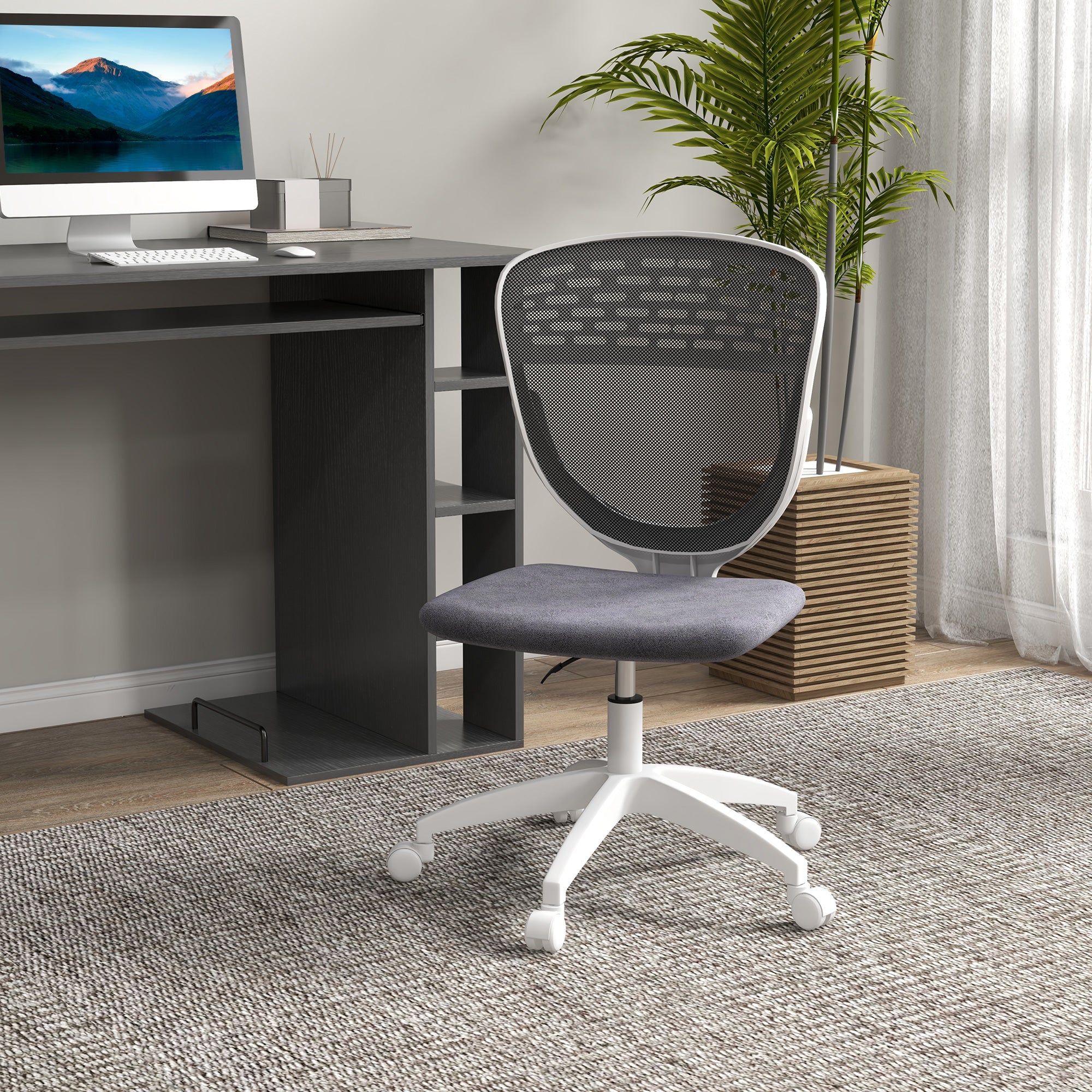 Vinsetto Armless Desk Chair, Mesh Office Chair, Height Adjustable with Swivel Wheels, Grey - anydaydirect
