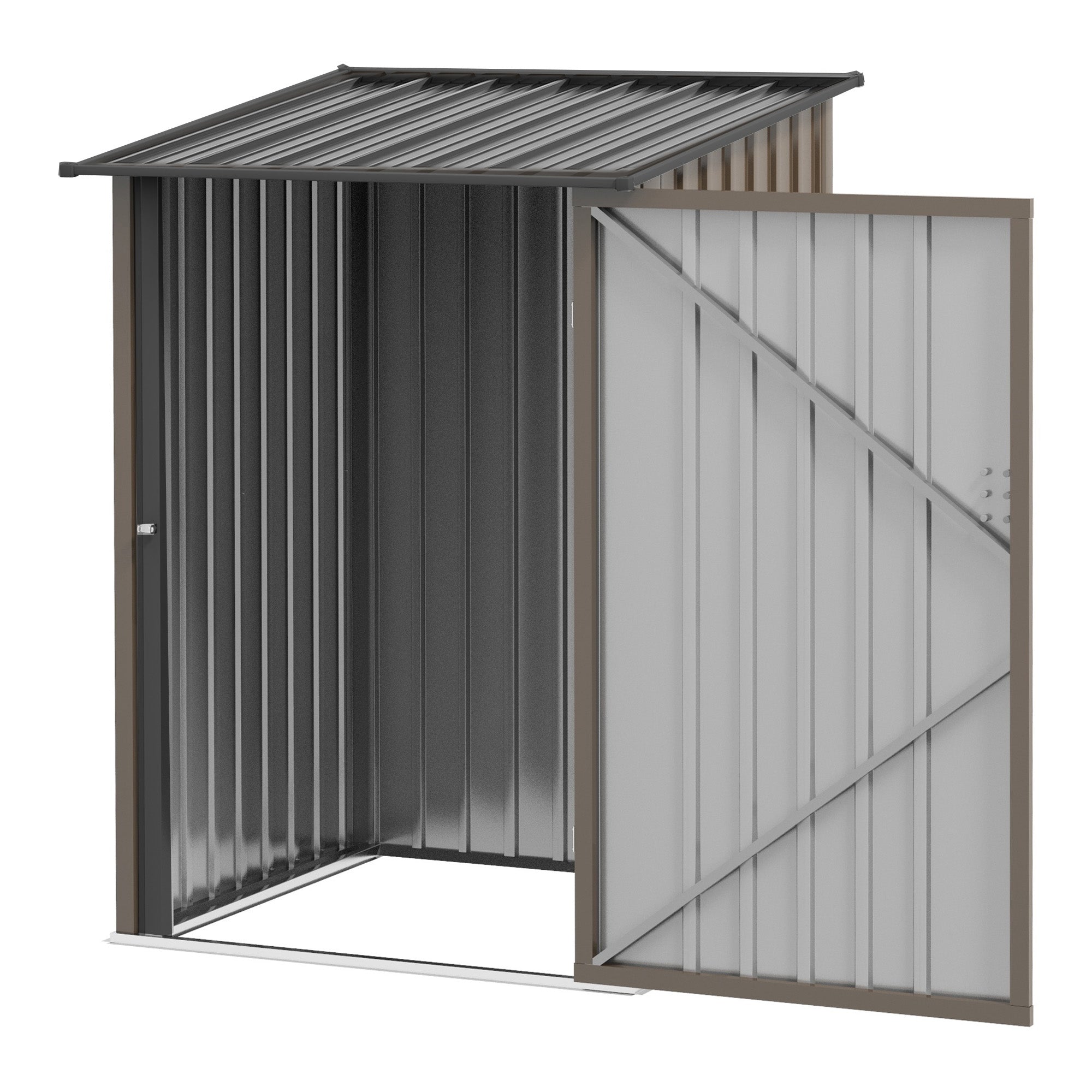 Outsunny 3.3ft x 3.4ft Lean to Garden Shed, Metal Outdoor Storage Shed w/ Single Lockable Door, Tool Storage Shed for Garden, Patio, Brown - anydaydirect
