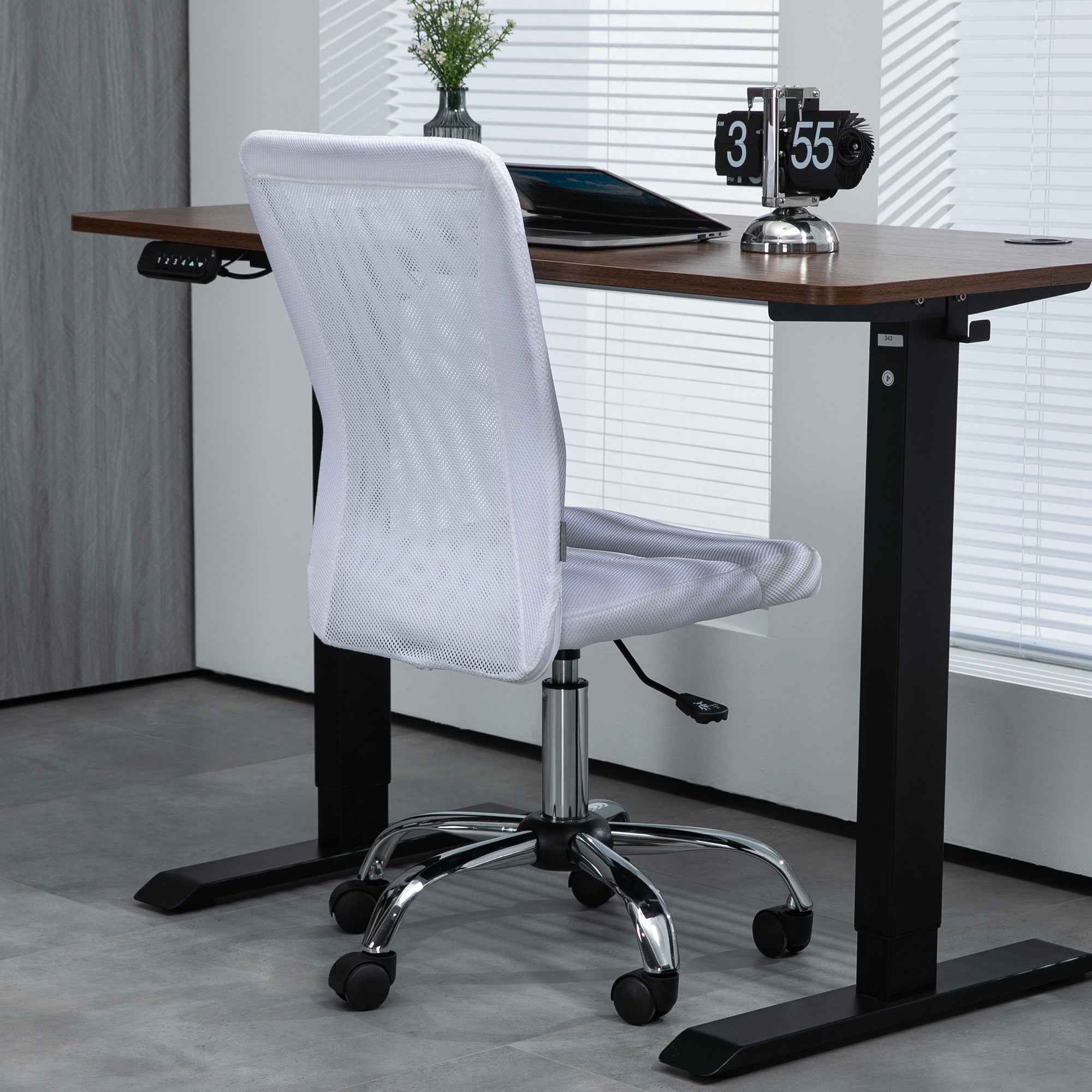 Vinsetto Computer Desk Chair, Mesh Office Chair with Adjustable Height and Swivel Wheels, Armless Study Chair, White - anydaydirect