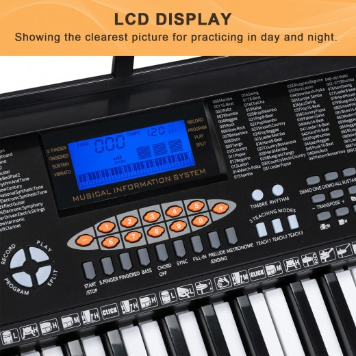 Glarry 61-Key Portable Keyboard w/LCD Screen, Microphone - anydaydirect