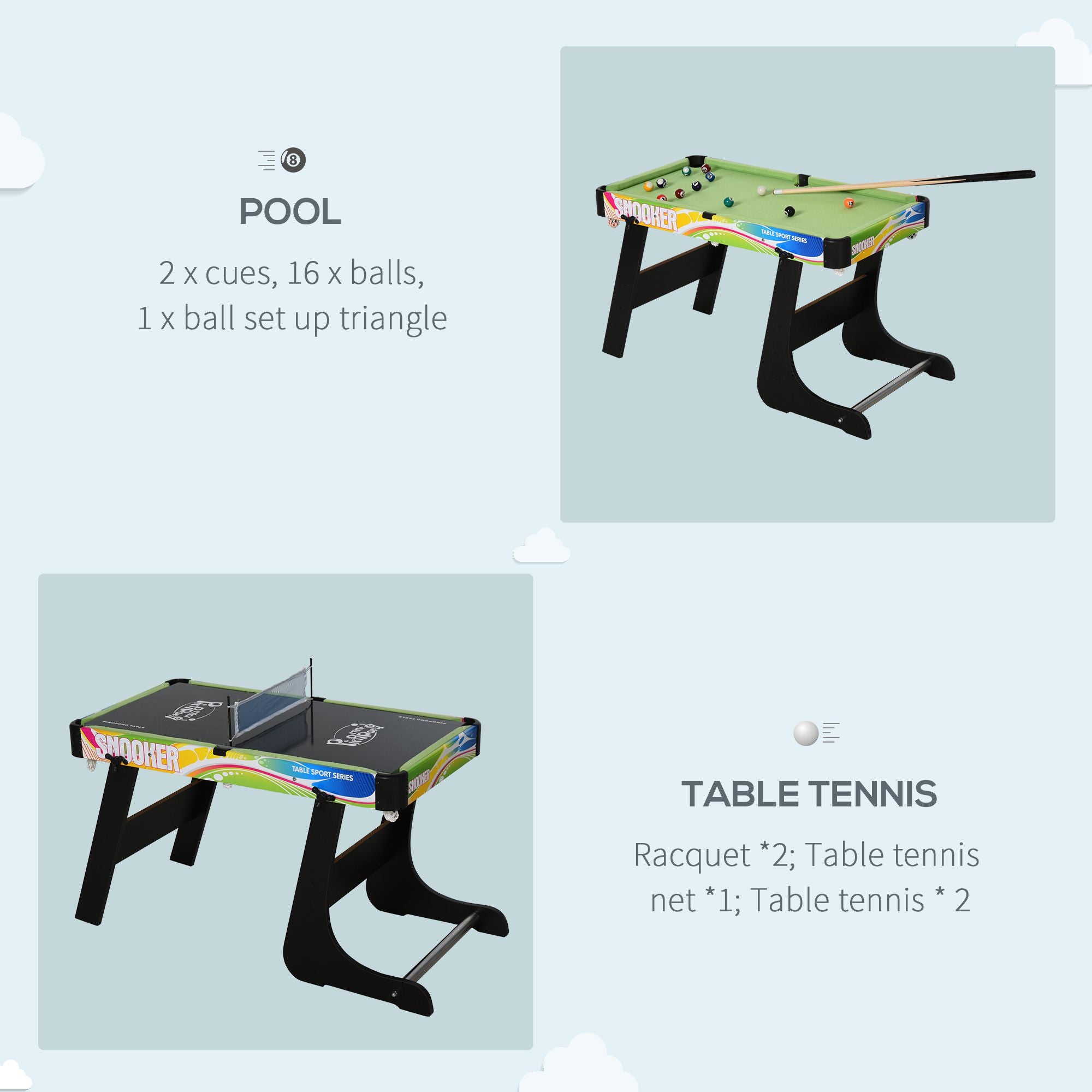 HOMCOM Folding Multi Gaming Table 4 in 1 Hockey, Football Table, Table Tennis, Billiards For Play Fun - anydaydirect