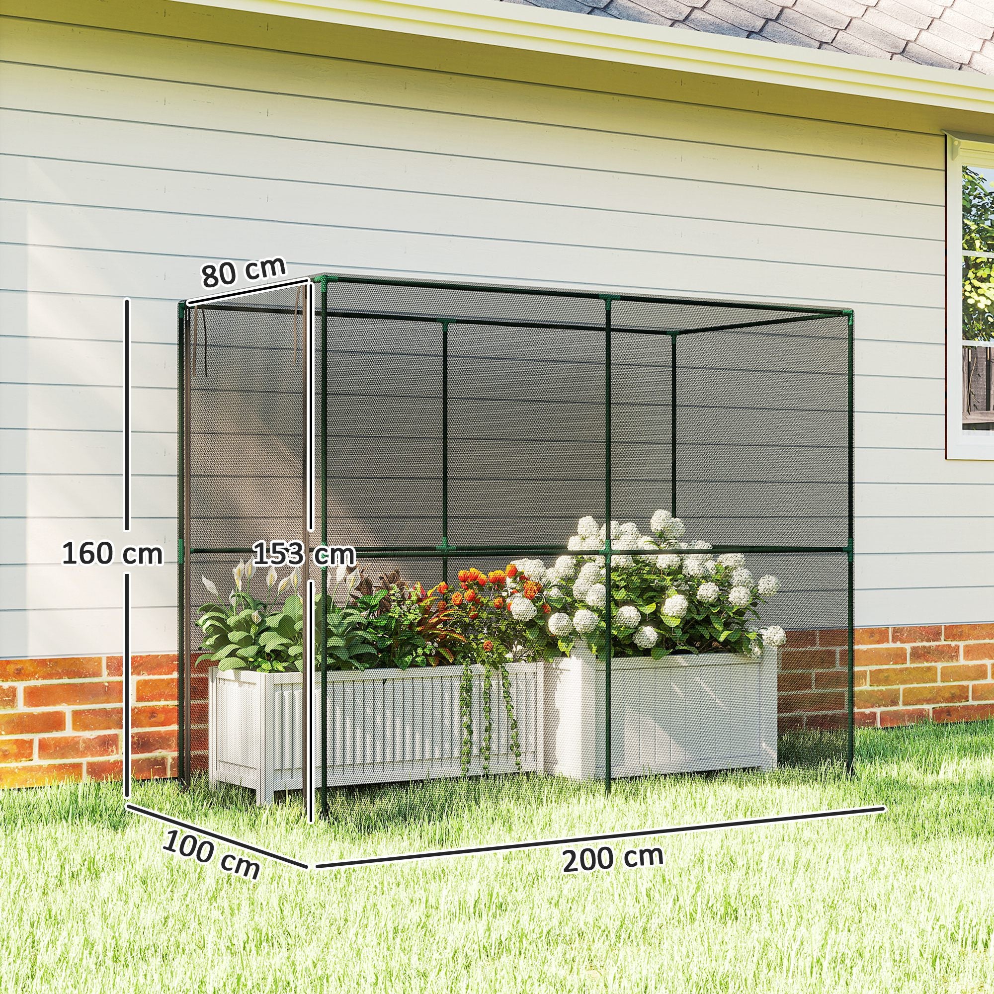 Outsunny Fruit Cage Bird Netting, Brassica Cage Plant Protection Tent with Zipped Door, Anti Bird, Insects, Small Animals, Black - anydaydirect