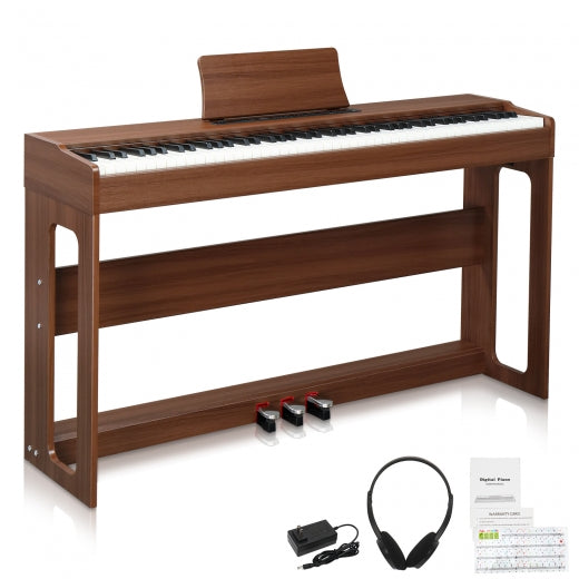 Glarry GDP-104 88 Keys Full Weighted Keyboards Digital Piano with Furniture Stand, Power Adapter, Triple Pedals, Headphone, for All Experience Levels Black Walnut - anydaydirect