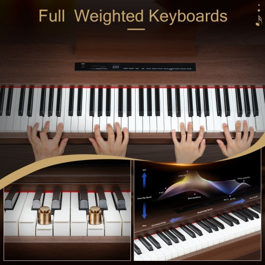 Glarry GDP-104 88 Keys Full Weighted Keyboards Digital Piano with Furniture Stand, Power Adapter, Triple Pedals, Headphone, for All Experience Levels Black Walnut - anydaydirect