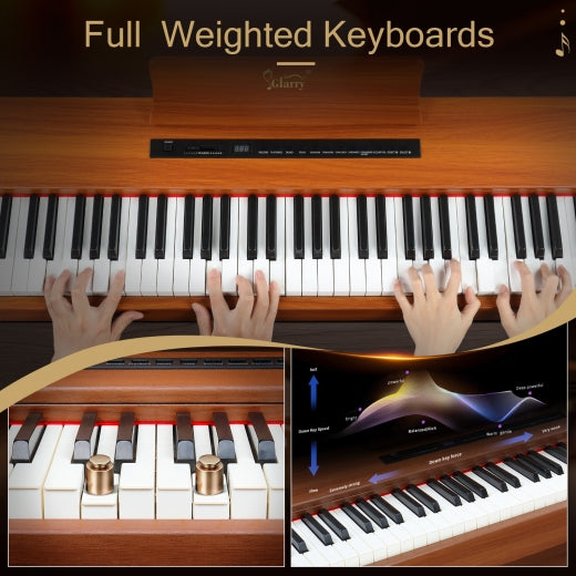 Glarry GDP-104 88 Keys Full Weighted Keyboards Digital Piano with Furniture Stand, Power Adapter, Triple Pedals, Headphone, for All Experience Levels Walnut - anydaydirect