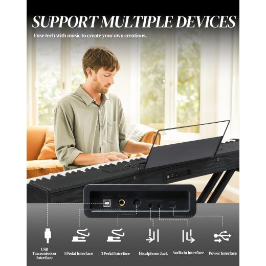 Glarry GPP-203D01 88 Key Full Size Semi-Weighted Standard Electric Digital Piano Black - anydaydirect