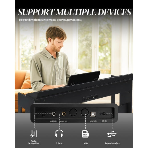 Glarry GDP-205S01 88-Key Fully Weighted Upright Digital Piano with Flip Cover Black - anydaydirect