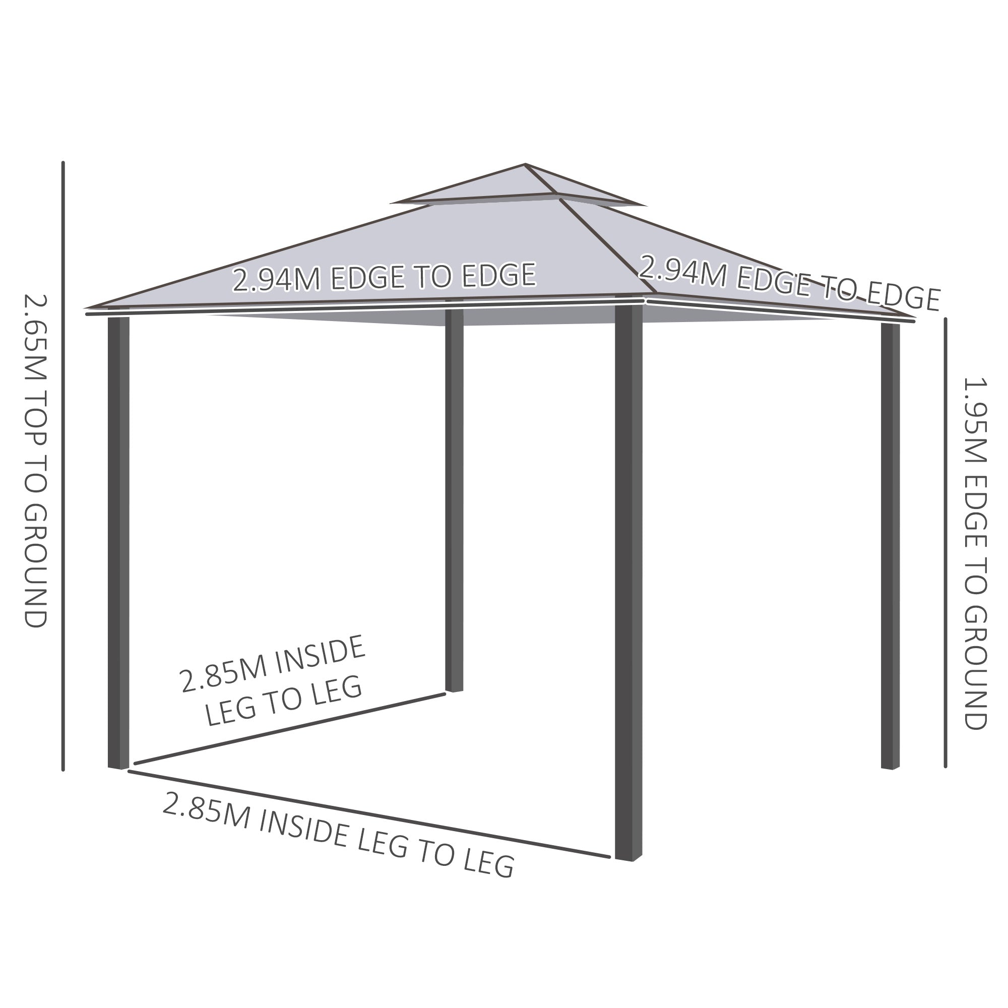 Outsunny 3 x 3 m Metal Gazebo, Garden Pavillion, Double Roof Outdoor Canopy Shelter with Mesh Sidewalls, Grey - anydaydirect