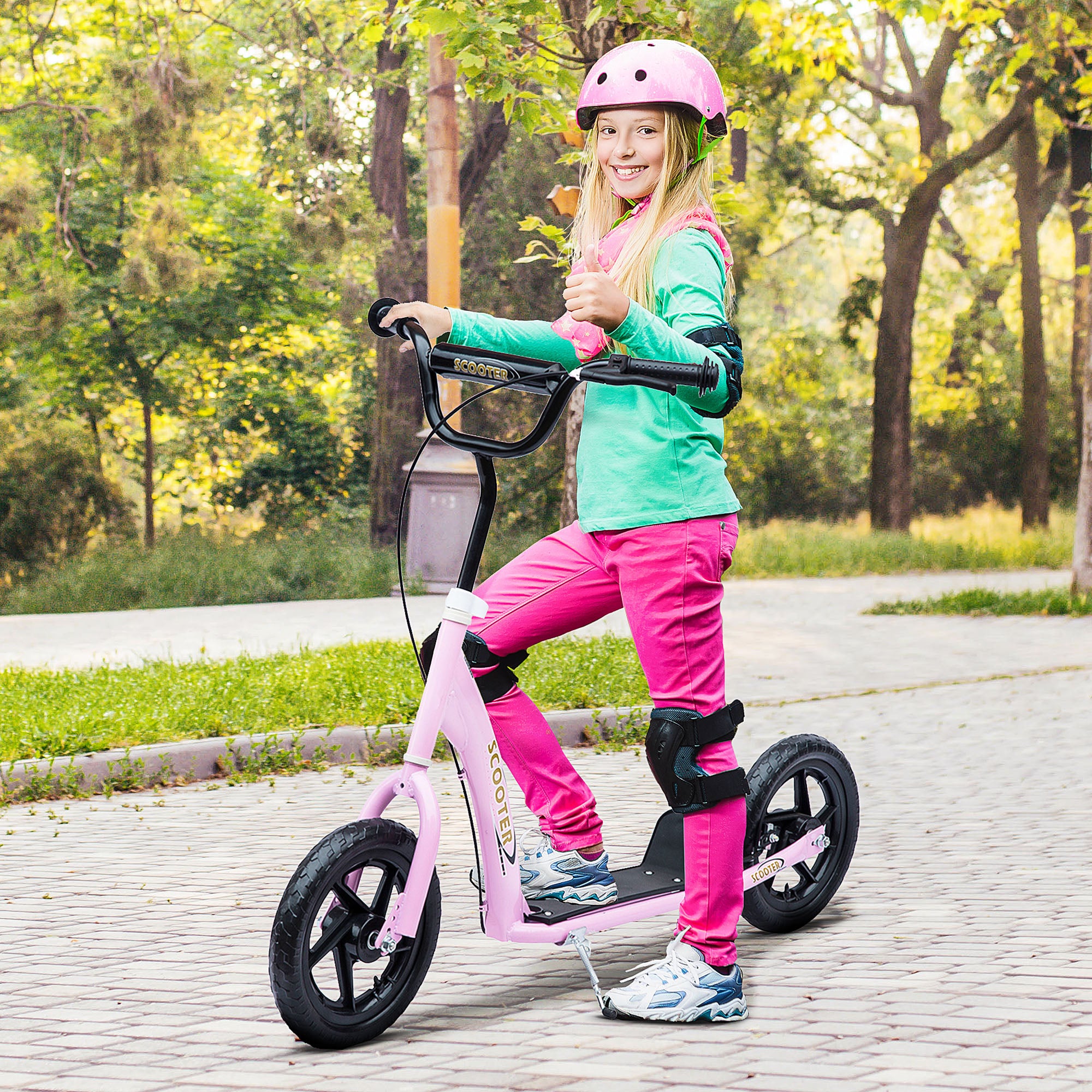 HOMCOM Teen Push Scooter Kids Children Stunt Scooter Bike Bicycle Ride On 12" EVA Tyres, Pink - anydaydirect