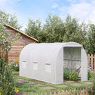 Outsunny 3.5 x 2 x 2 m Polytunnel Greenhouse, Walk-in Green House for Garden with Mesh Windows, Galvanised Steel Frame, White - anydaydirect