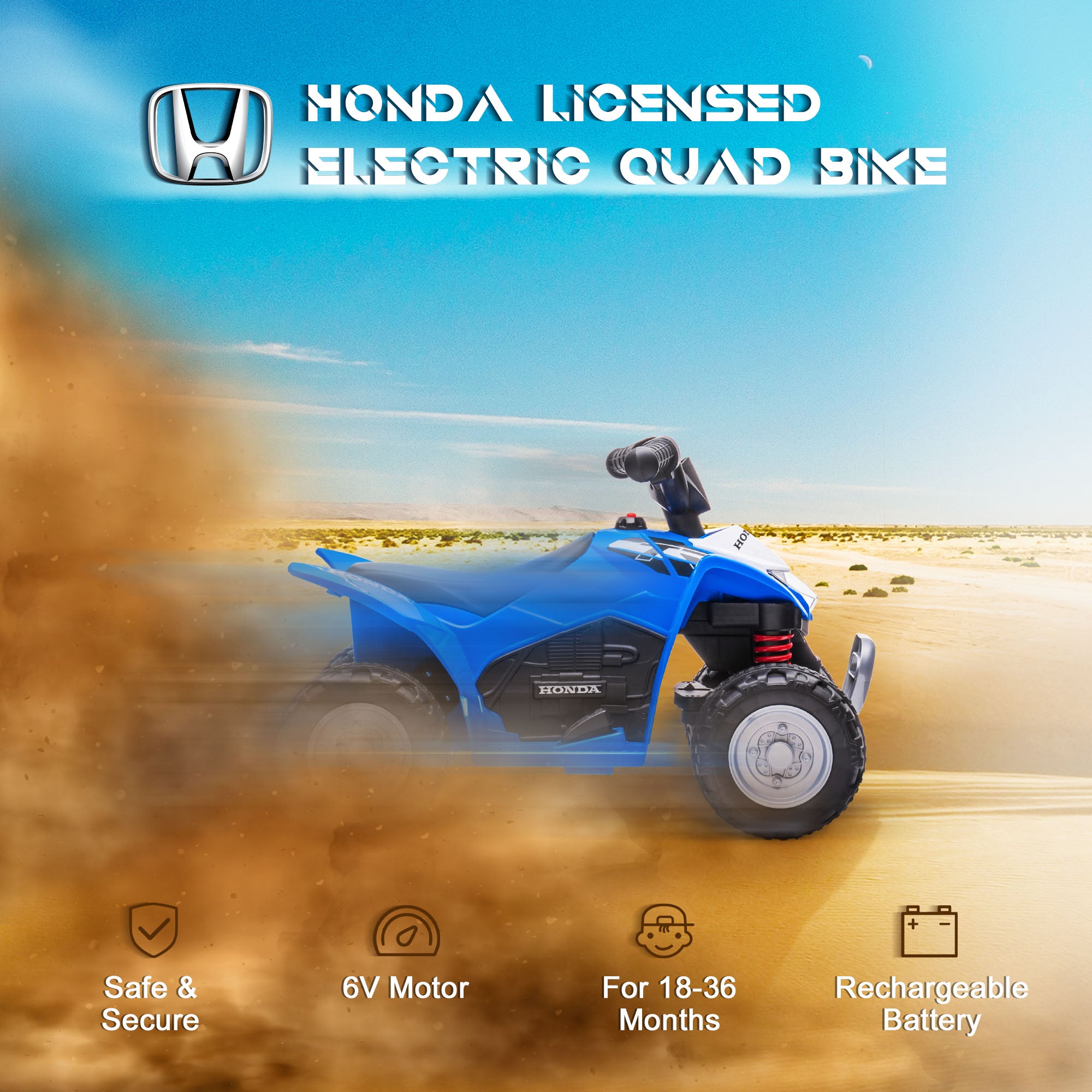 AIYAPLAY Honda Licensed Kids Electric Quad Bike 6V ATV Ride On for 1.5-3 Years Blue - anydaydirect