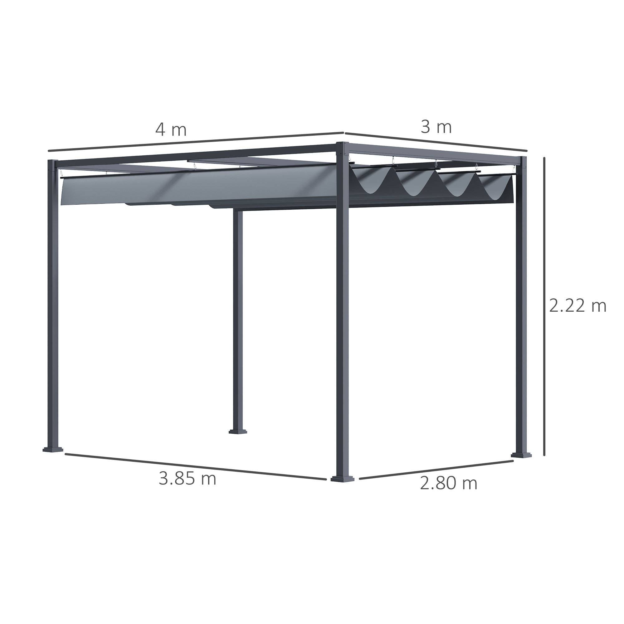 Outsunny 4 x 3(m) Metal Outdoor Pergola with Retractable Roof, Outdoor Gazebo Canopy Shelter with Drainage Holes for Garden, Patio, Lawn, Grey - anydaydirect