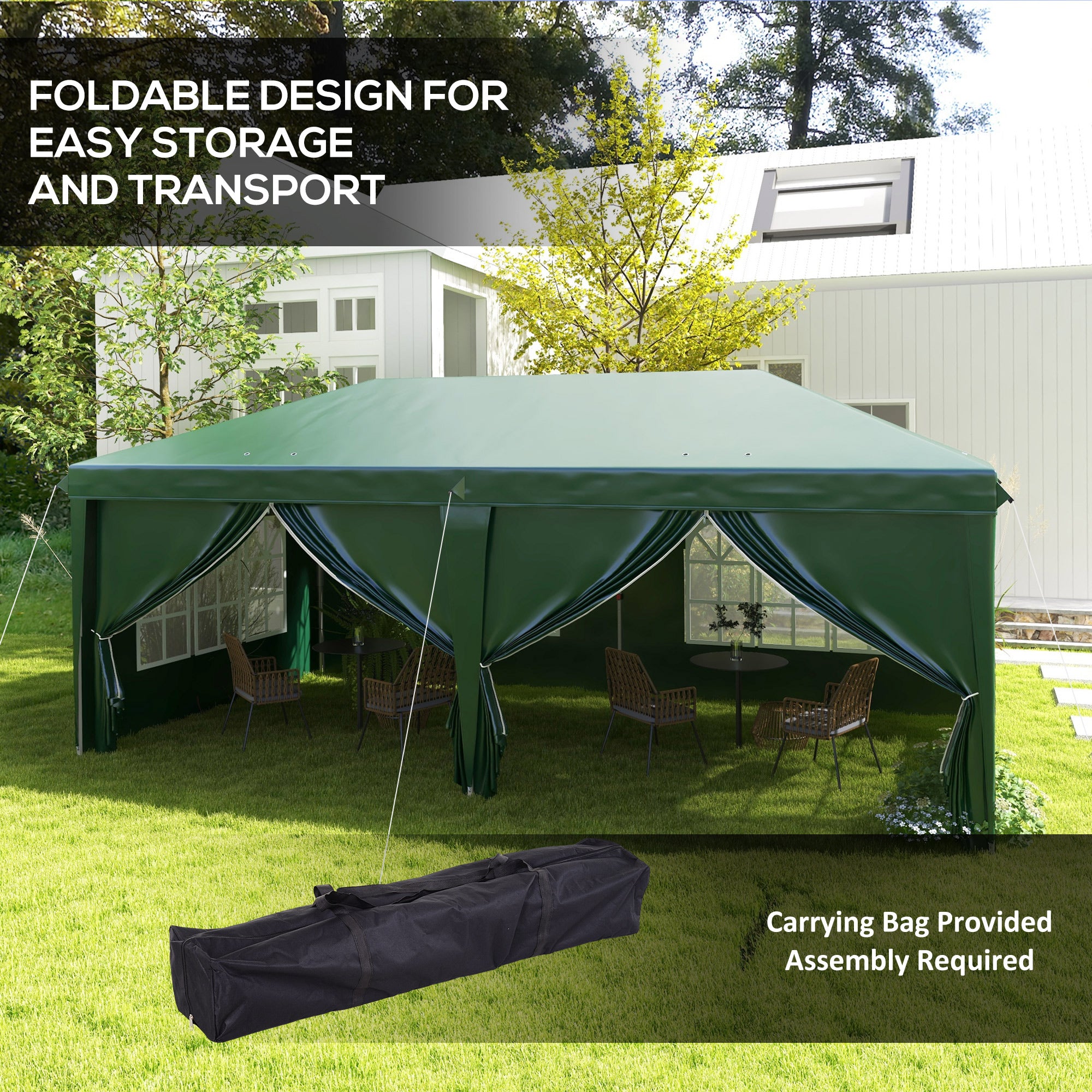 Outsunny 3 x 6m Pop-Up Gazebo, with Curtain Walls and Windows - Dark Green - anydaydirect