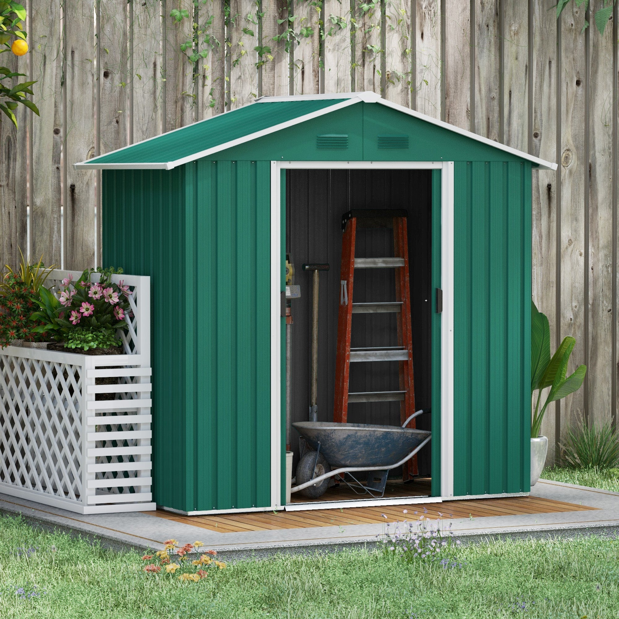Outsunny 6.5ft x 3.5ft Metal Garden Storage Shed for Outdoor Tool Storage with Double Sliding Doors and 4 Vents, Grey - anydaydirect