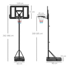 SPORTNOW Height Adjustable Basketball Stand Net Set System, Freestanding Basketball Hoop and Stand w/ Wheels, 200-305cm - Black - anydaydirect