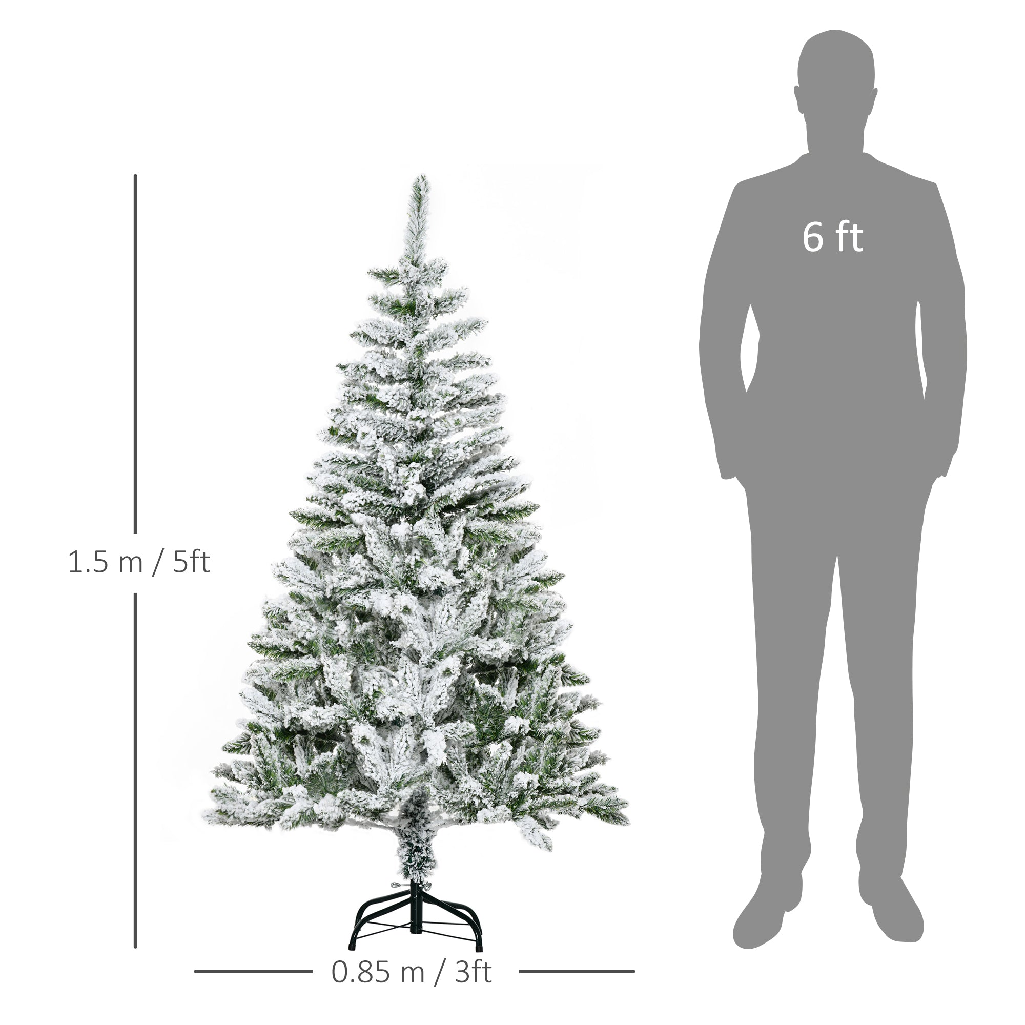 HOMCOM 5 Foot Snow Flocked Artificial Christmas Tree Xmas Pine Tree with 358 Realistic Branches, Auto Open and Steel Base, Green - anydaydirect