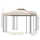 Outsunny 3 x 3 m Garden Gazebo Double Roof Marquee Patio Wedding Party Tent Canopy Shelter with Sidewalls, (Beige) - anydaydirect