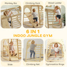 AIYAPLAY 6 in 1 Kids Climbing Frame with Slide, Monkey Bars, Gymnastics Rings, Ladder, Climbing Net, for 3-6 Years, Natural Tone - anydaydirect