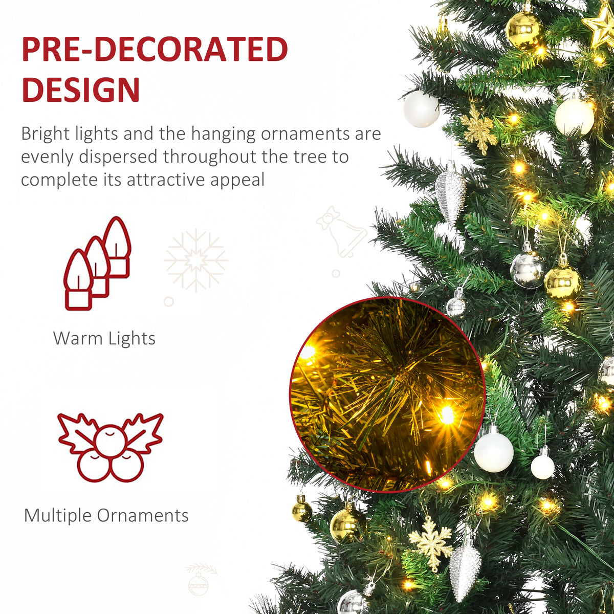 HOMCOM 1.8m 6ft Pre Lit Christmas Tree 200 LED Xmas Tree Holiday Décor with Decorative Balls Ornament Metal Stand - anydaydirect