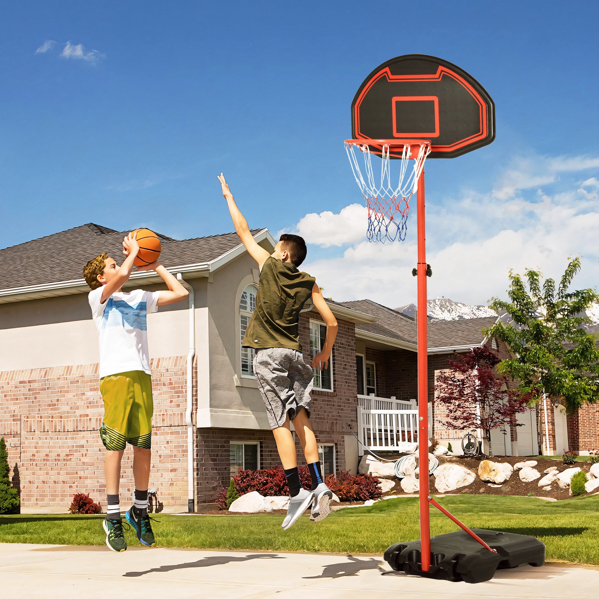 HOMCOM Basketball Hoop Outdoor, Portable Basketball Hoop and Stand with Weighted Base, Portable on Wheels, 1.55-2.1m, for Teens, Juniors, Adults, Black - anydaydirect