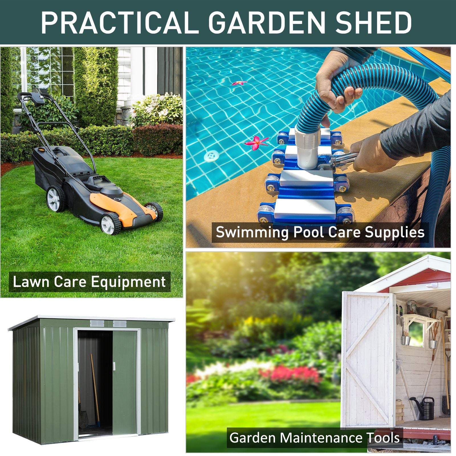 Outsunny Pend Garden Storage Shed w/ Foundation Double Door Ventilation Window Sloped Roof Equipment Tool Storage 213 x 130 x 173 cm - anydaydirect
