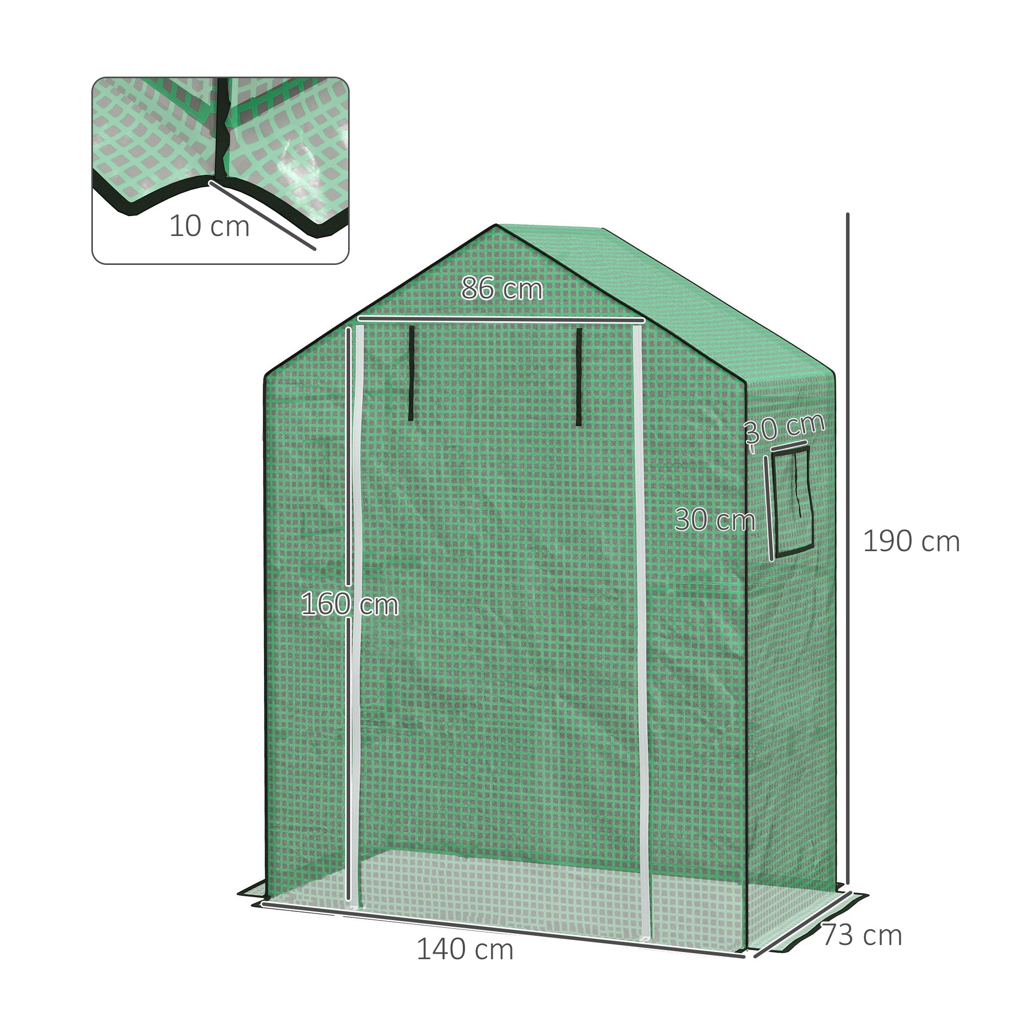 Outsunny Greenhouse Cover Replacement Walk-in PE Hot House Cover with Roll-up Door and Windows, 140 x 73 x 190cm, Green - anydaydirect