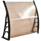 Outsunny Curved Window Door Canopy Aluminium Rigid Plastic Polycarbonate Fixed Outdoor Awning Modern Design UV Water Rain Resist 100 x 75cm Brown - anydaydirect