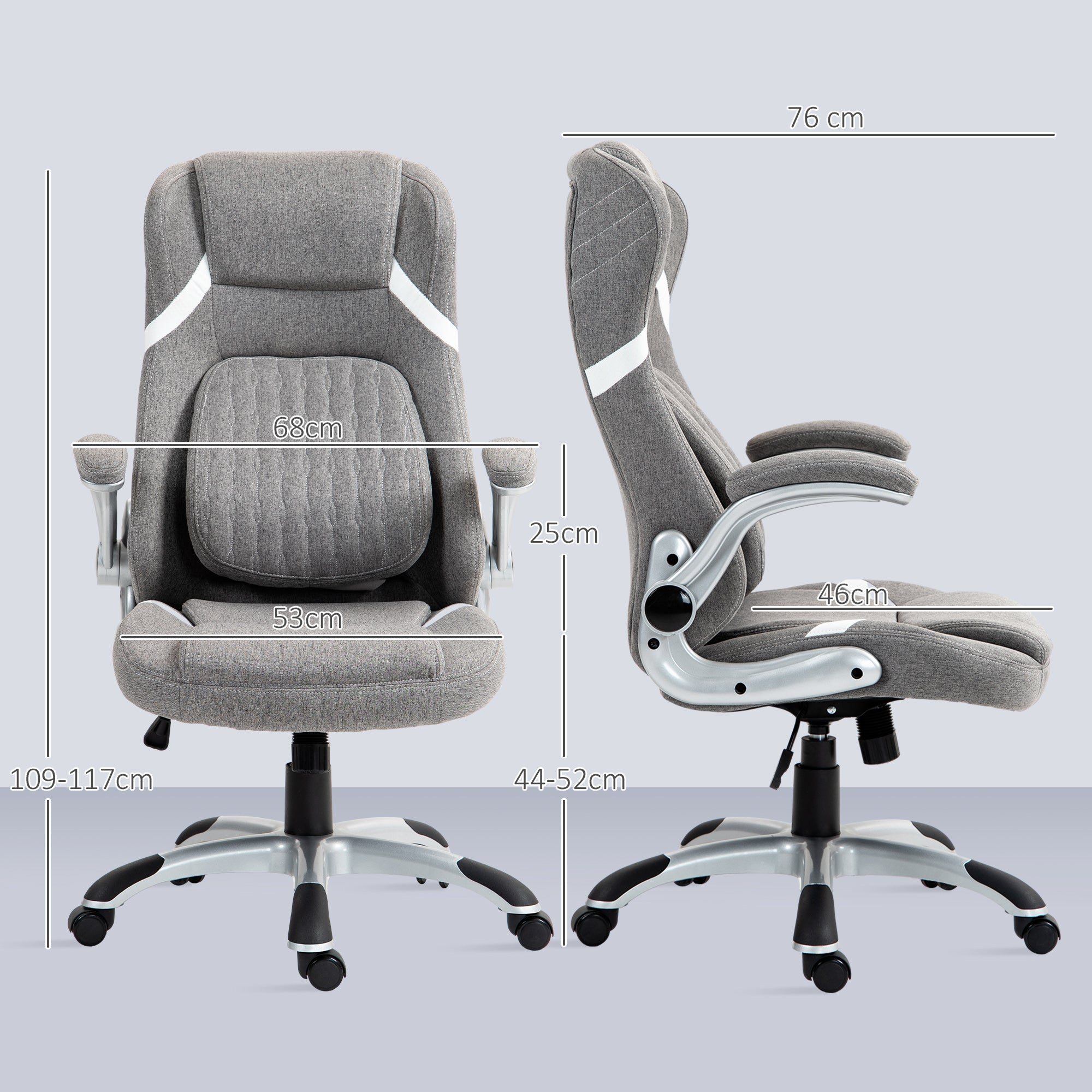 Vinsetto Linen-Look Office Chair, with Adjustable Height and Tension - Grey - anydaydirect