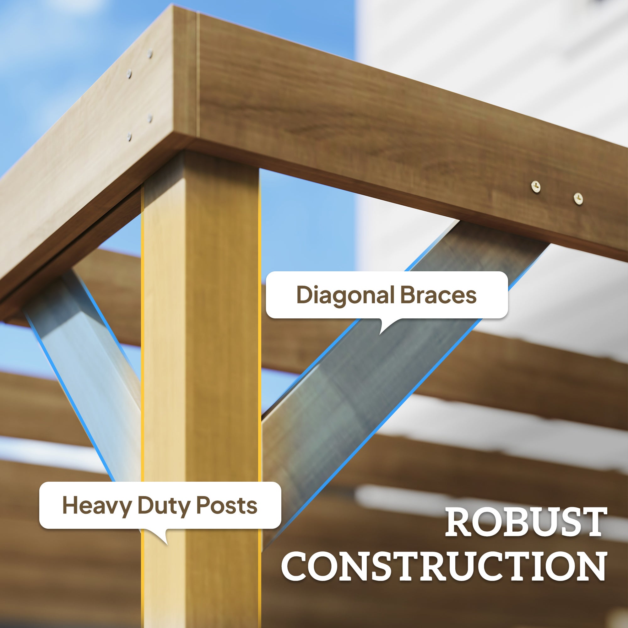 Outsunny Lean-To Wooden Pergola Kit, Decorative Garden Gazebo with Stable Structure and Concrete Anchors, 2.4 x 2.4m, Light Brown - anydaydirect