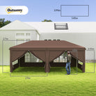 Outsunny 3 x 6 m Pop Up Gazebo with Sides and Windows, Height Adjustable Party Tent with Storage Bag for Garden, Camping, Event, Brown - anydaydirect