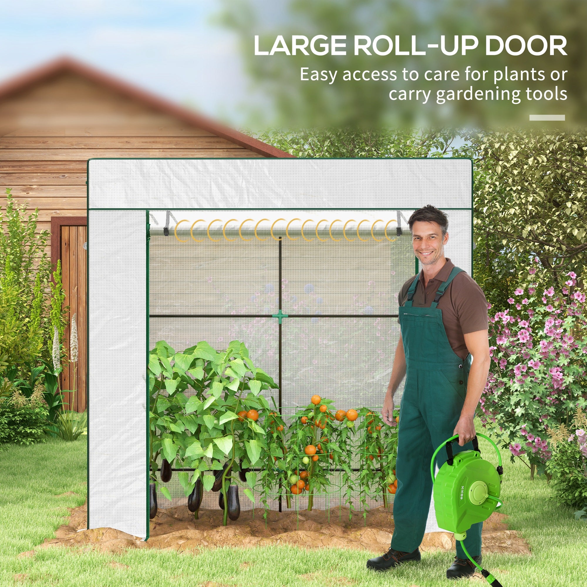 Outsunny PE Cover Walk-in Outdoor Greenhouse, White - anydaydirect