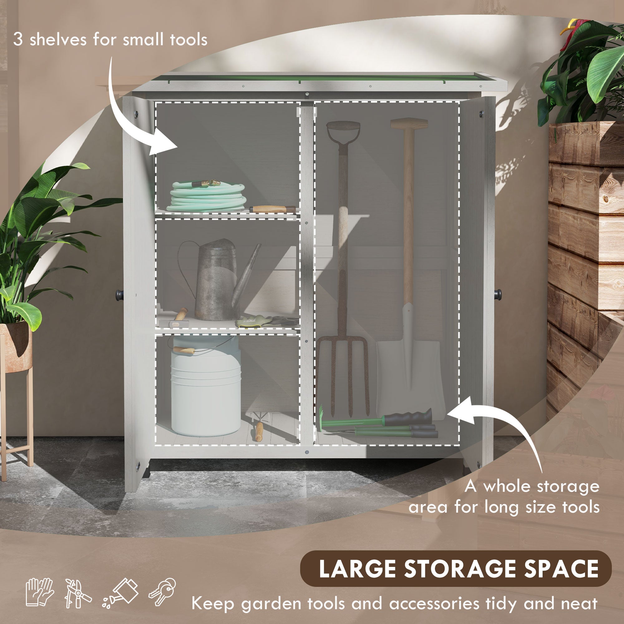 Outsunny Wooden Garden Shed Storage Shed Fir Tool Cabinet with Shelves Double Door Light Grey - anydaydirect