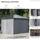 Outsunny 3 x 3.6m Hardtop Gazebo Canopy with Polycarbonate Roof, Permanent Pavilion Garden Gazebo with Curtains for Patio, Deck, Grey - anydaydirect