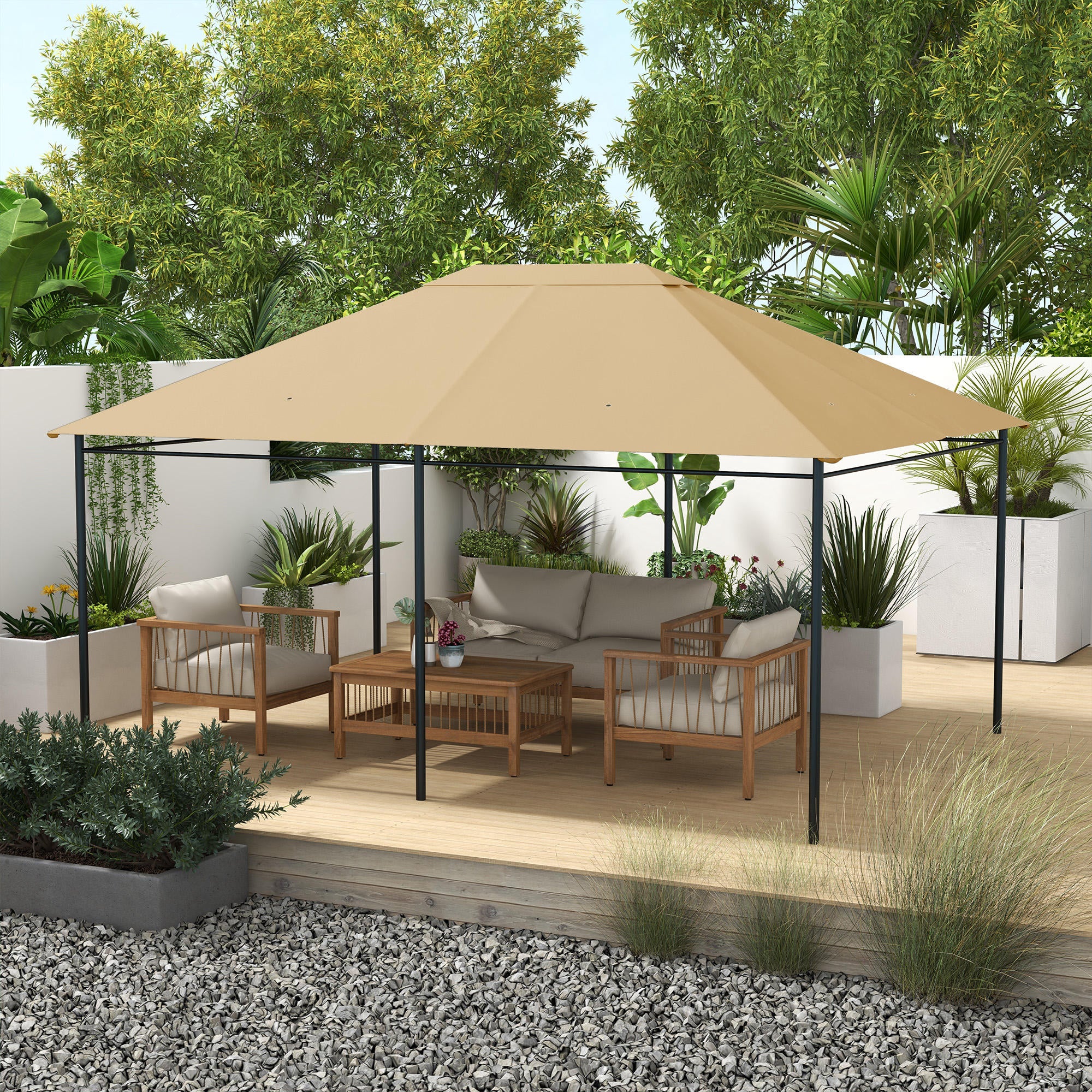 Outsunny 3 x 4m Gazebo Canopy Replacement Cover, Gazebo Roof Replacement (TOP COVER ONLY), Khaki - anydaydirect